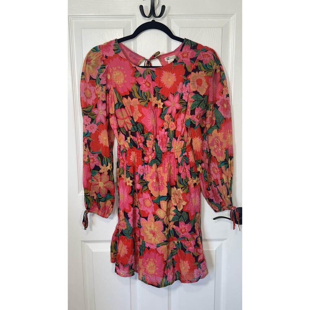 Billabong Heaven Sent Long Sleeve Dress Tropical Floral Open Back Size XS NWT